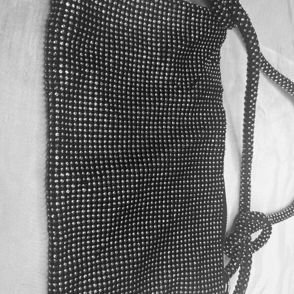 Vintage Handmade Beaded Evening Bag 1990s, Black Crystal Mesh, Zipper Closure - Picture 6 of 12
